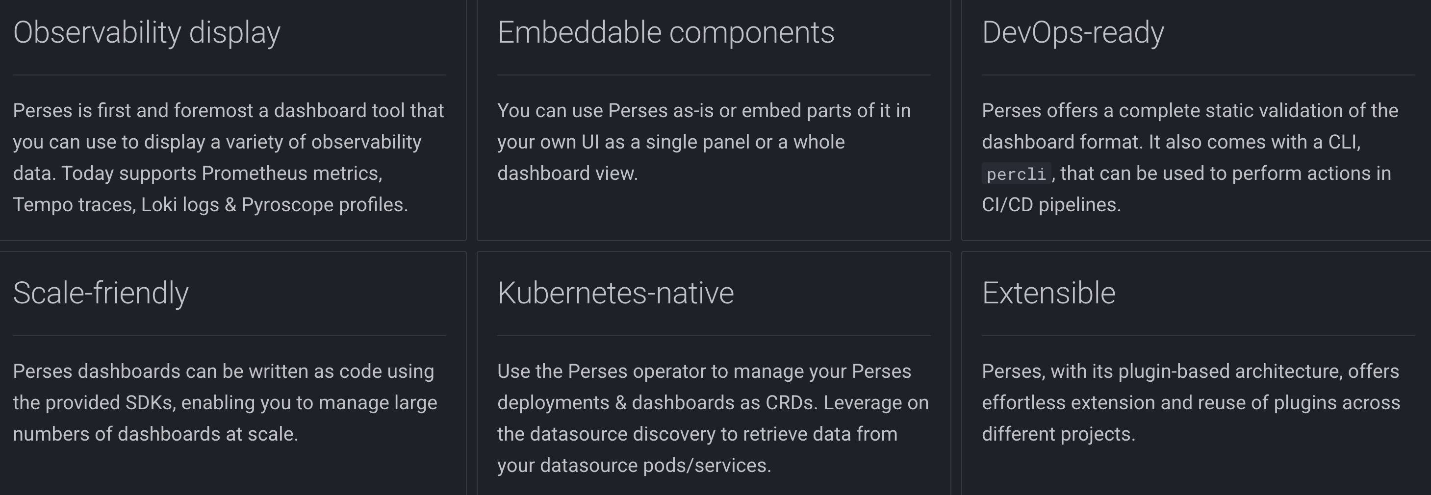 Perses features